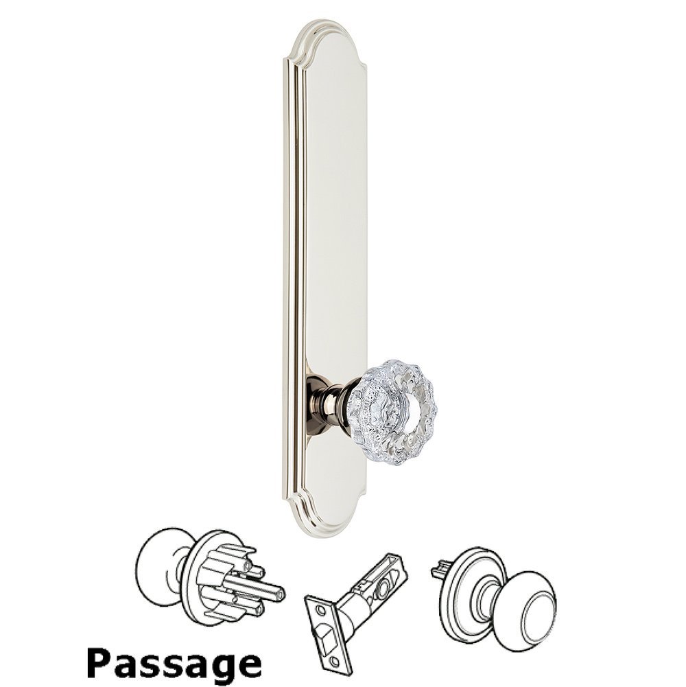 Grandeur Tall Plate Passage with Versailles Knob in Polished Nickel