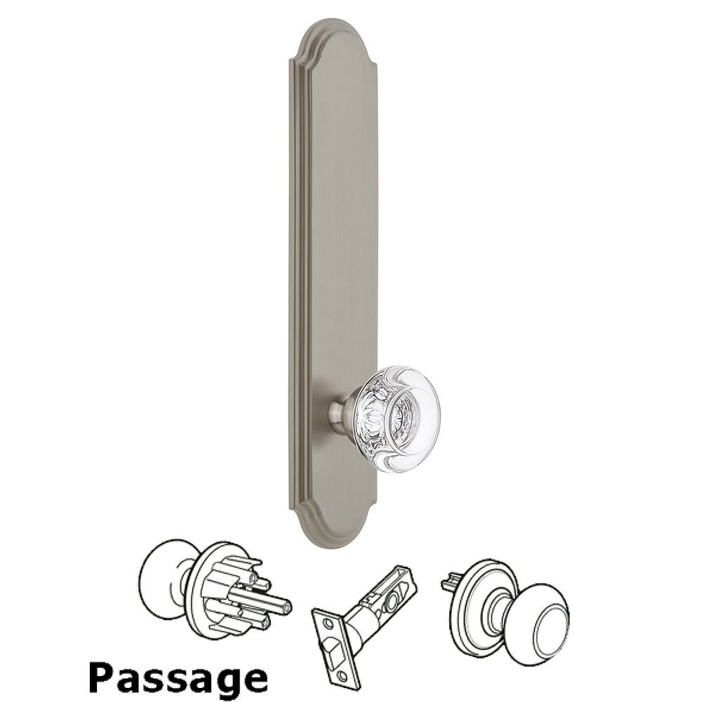 Grandeur Tall Plate Passage with Bordeaux Knob in Satin Nickel