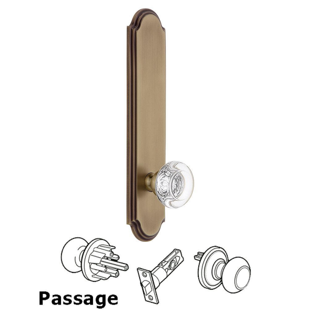 Grandeur Tall Plate Passage with Bordeaux Knob in Vintage Brass