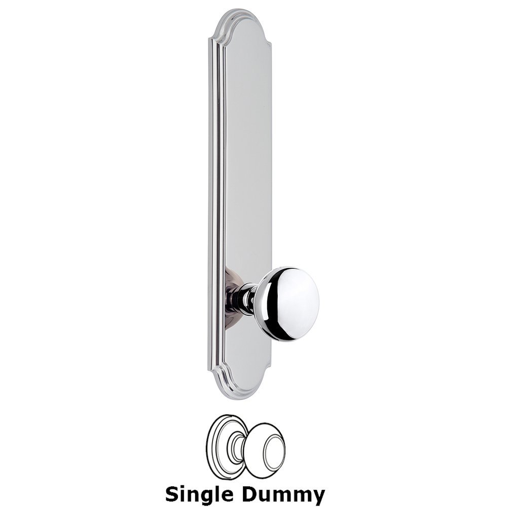 Grandeur Tall Plate Dummy with Fifth Avenue Knob in Bright Chrome