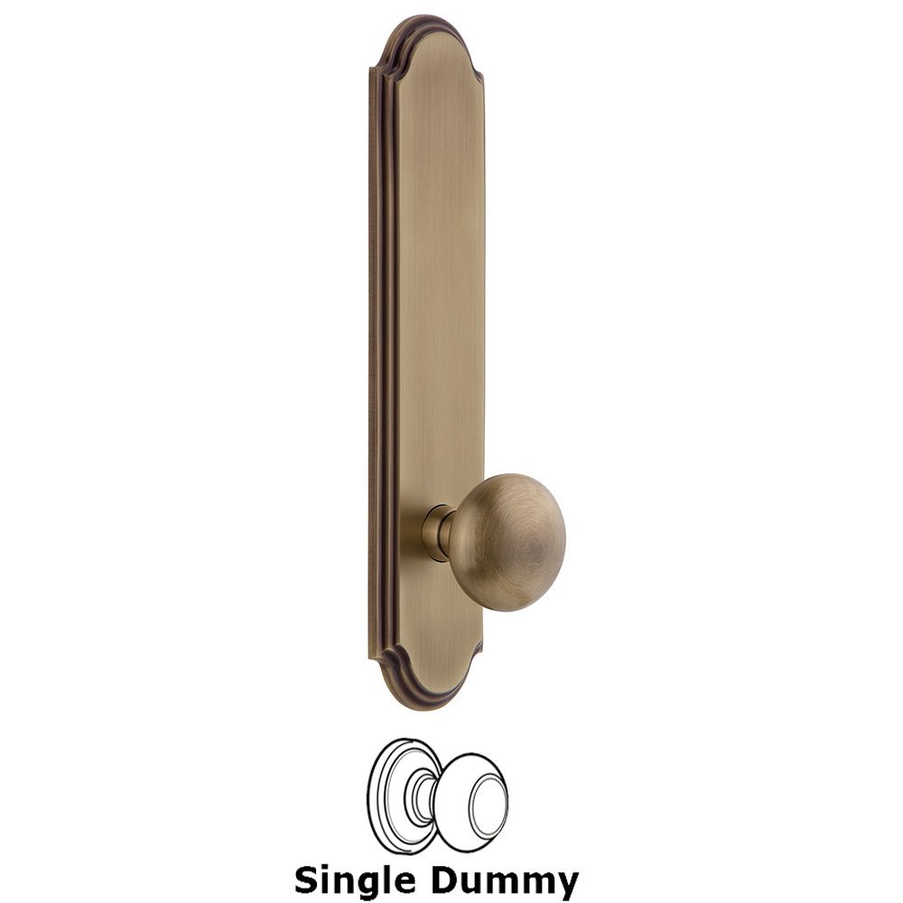 Grandeur Tall Plate Dummy with Fifth Avenue Knob in Vintage Brass