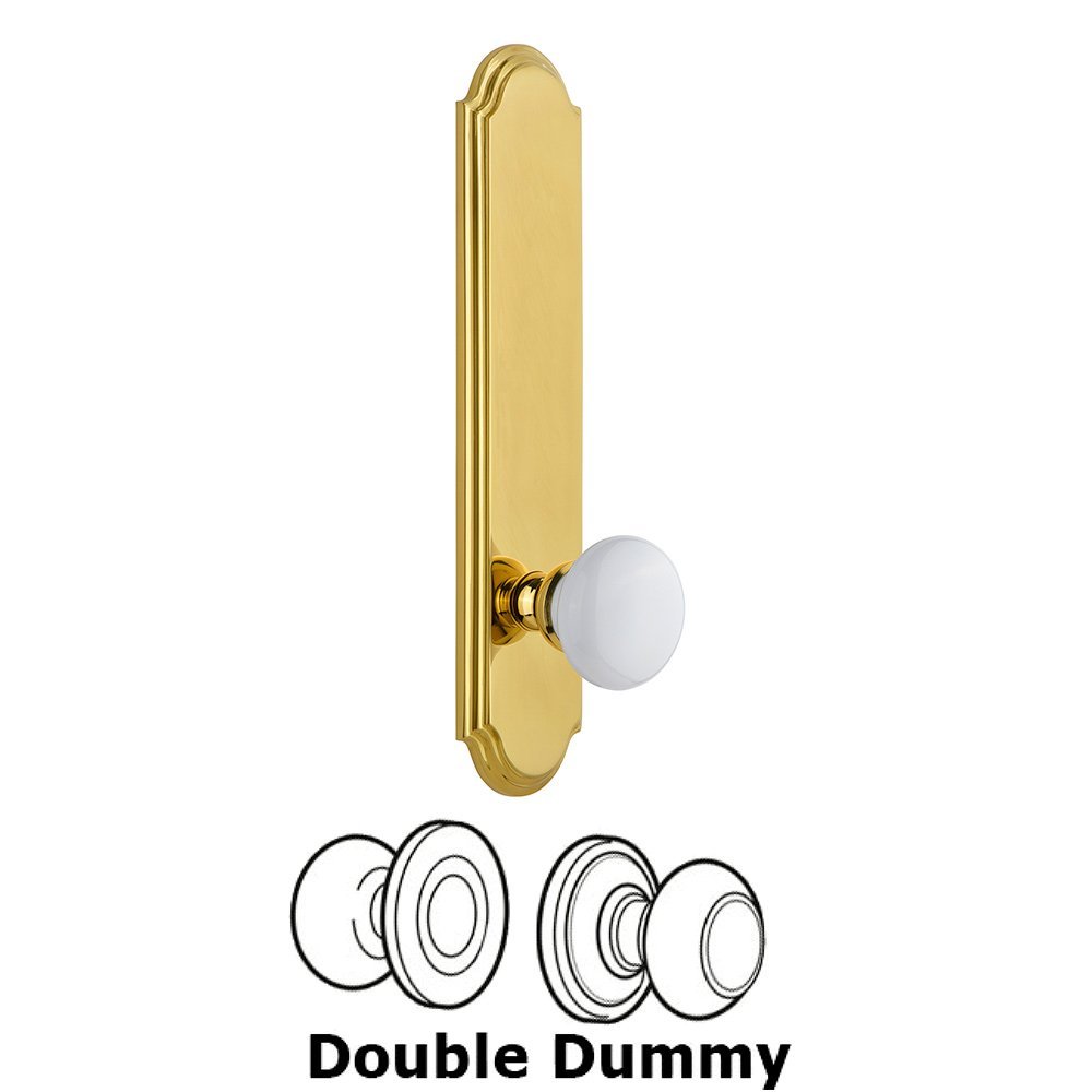 Grandeur Tall Plate Double Dummy with Hyde Park Knob in Polished Brass