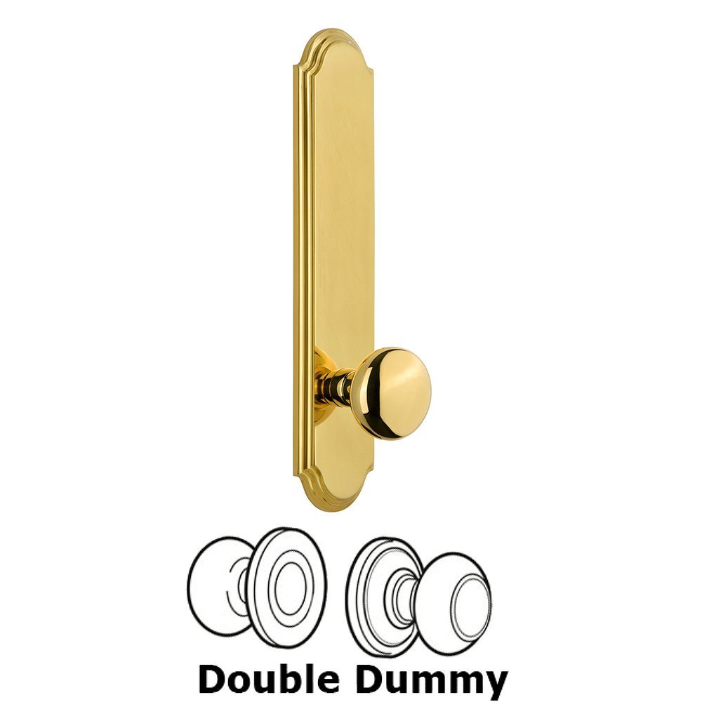 Grandeur Tall Plate Double Dummy with Fifth Avenue Knob in Polished Brass