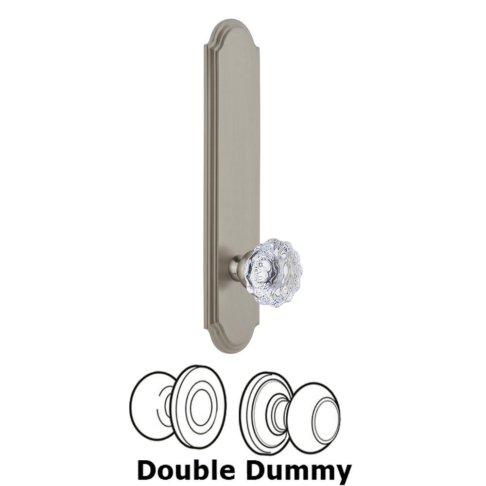 Grandeur Tall Plate Double Dummy with Fontainebleau Knob in Satin Nickel