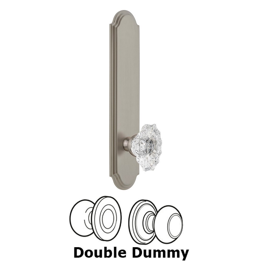 Grandeur Tall Plate Double Dummy with Biarritz Knob in Satin Nickel