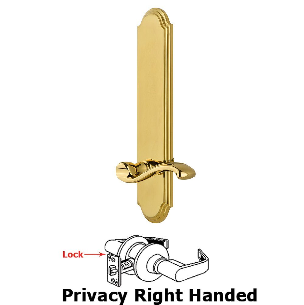 Grandeur Tall Plate Privacy with Portofino Right Handed Lever in Lifetime Brass