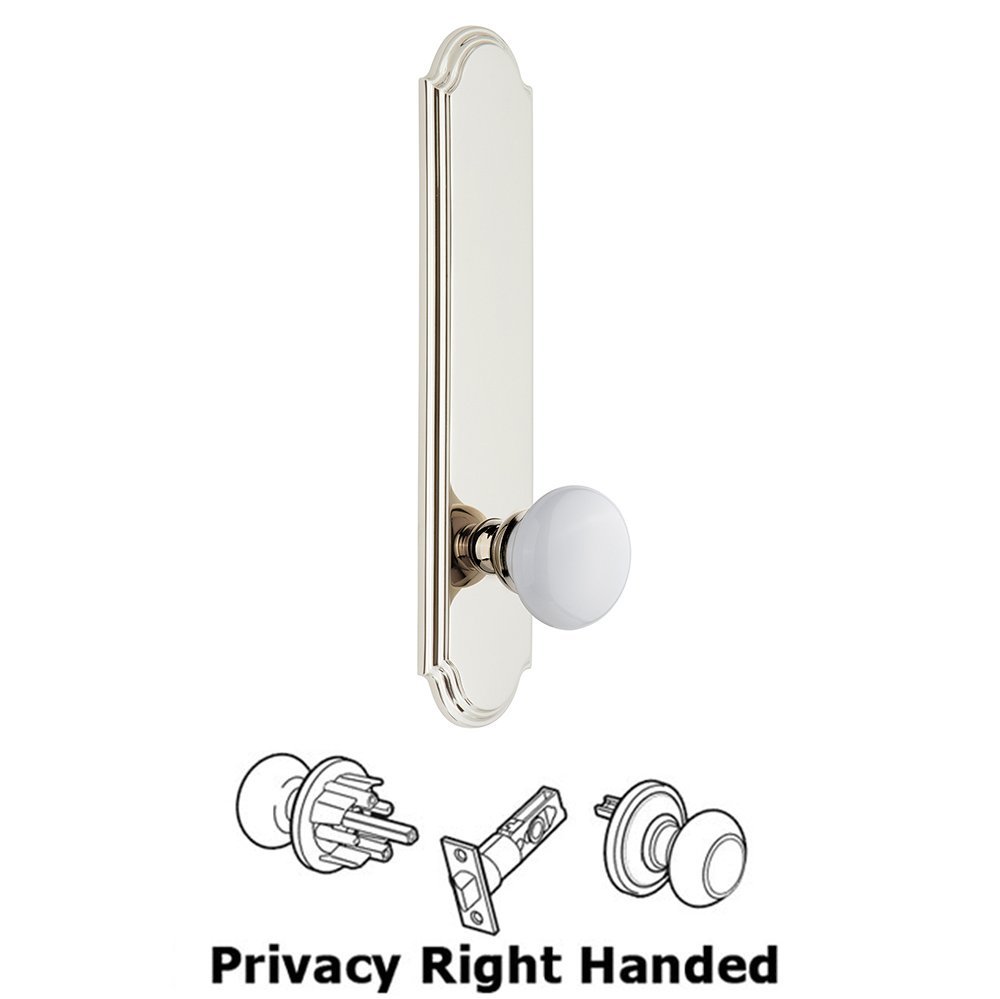 Grandeur Tall Plate Privacy with Hyde Park Right Handed Knob in Polished Nickel