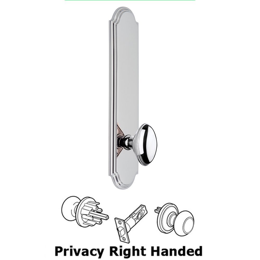 Grandeur Tall Plate Privacy with Eden Prairie Right Handed Knob in Bright Chrome