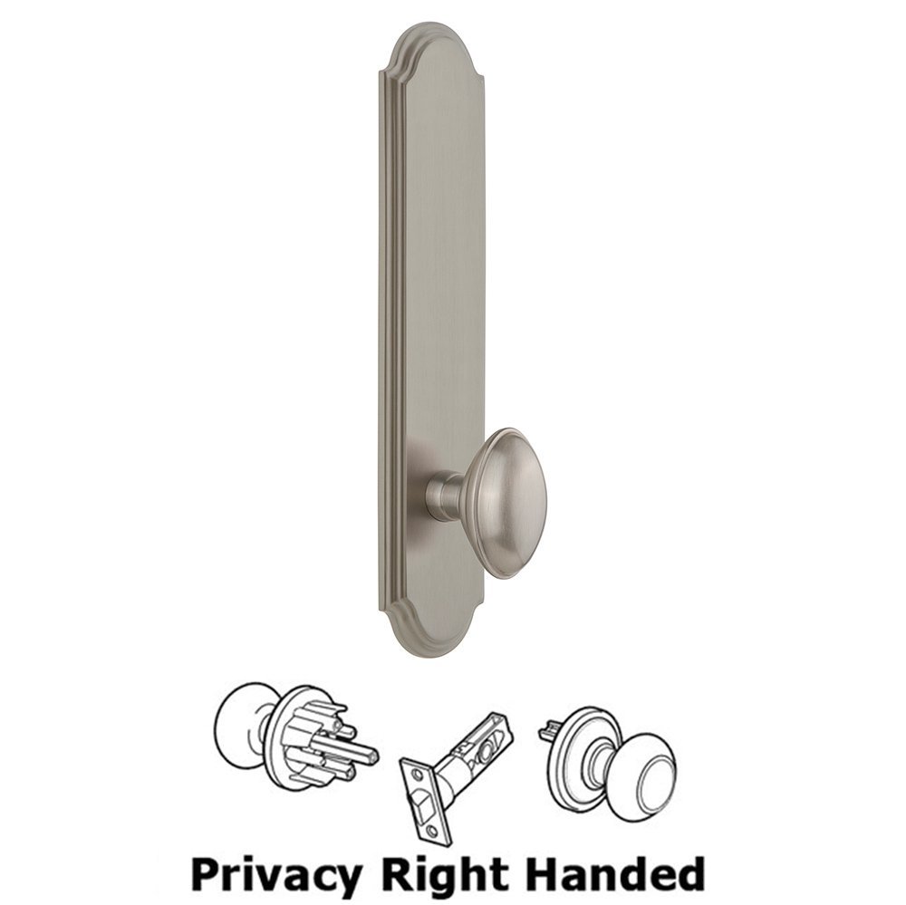 Grandeur Tall Plate Privacy with Eden Prairie Right Handed Knob in Satin Nickel