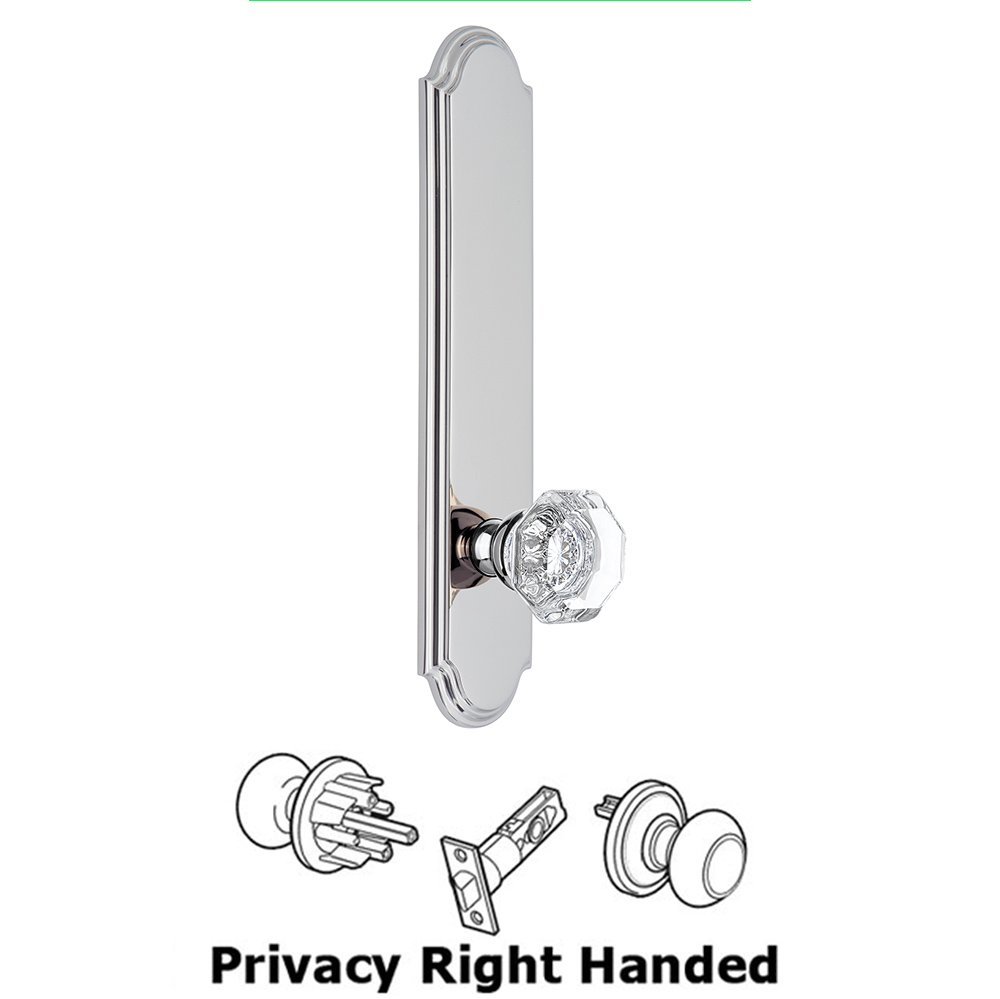 Grandeur Tall Plate Privacy with Chambord Right Handed Knob in Bright Chrome