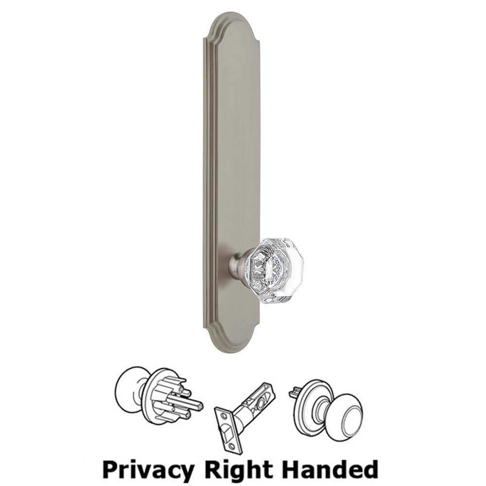 Grandeur Tall Plate Privacy with Chambord Right Handed Knob in Satin Nickel