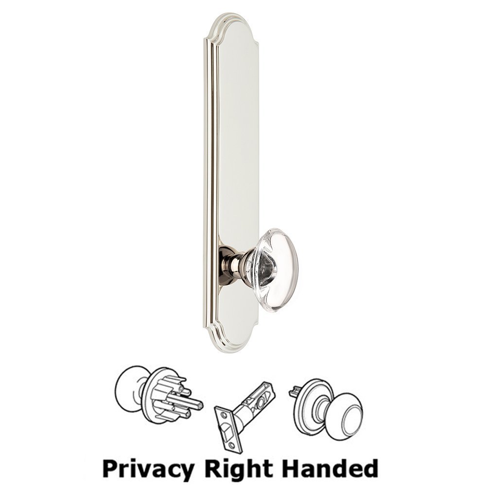 Grandeur Tall Plate Privacy with Provence Right Handed Knob in Polished Nickel