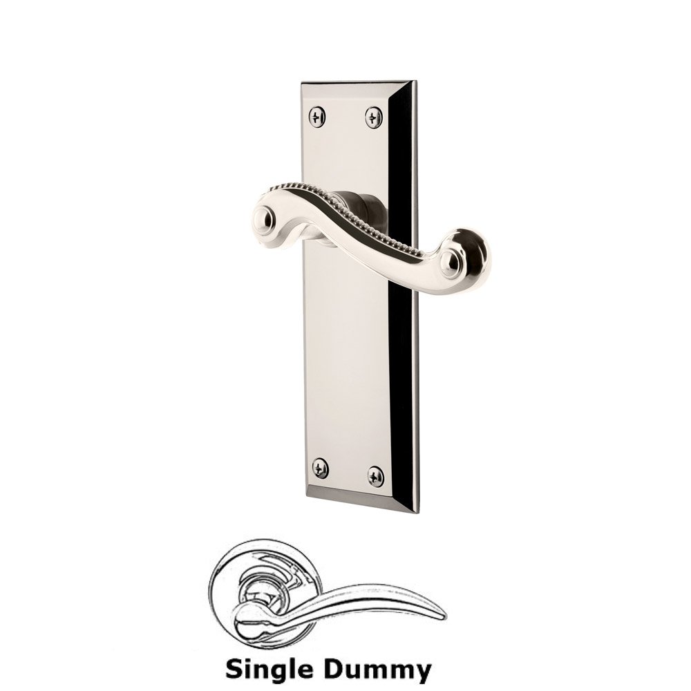 Grandeur Single Dummy Fifth Avenue Plate with Newport Left Handed Lever in Polished Nickel