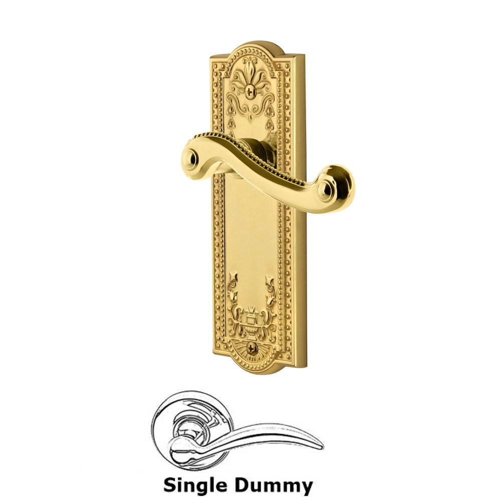 Grandeur Single Dummy Parthenon Plate with Newport Left Handed Lever in Polished Brass