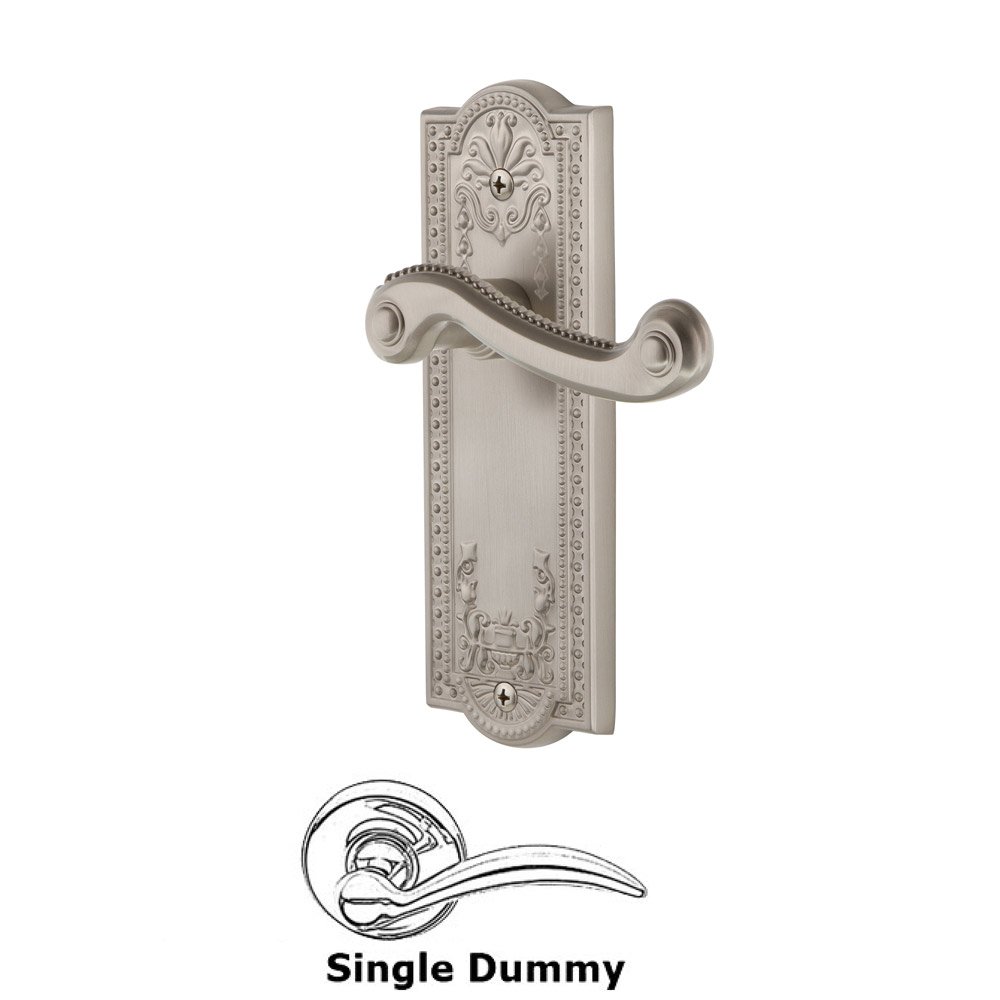 Grandeur Single Dummy Parthenon Plate with Newport Left Handed Lever in Satin Nickel