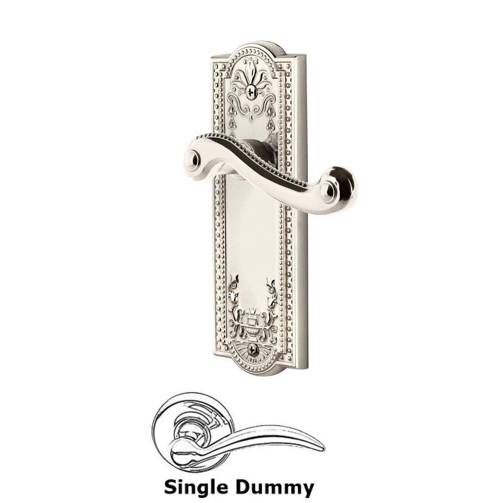 Grandeur Single Dummy Parthenon Plate with Newport Left Handed Lever in Polished Nickel