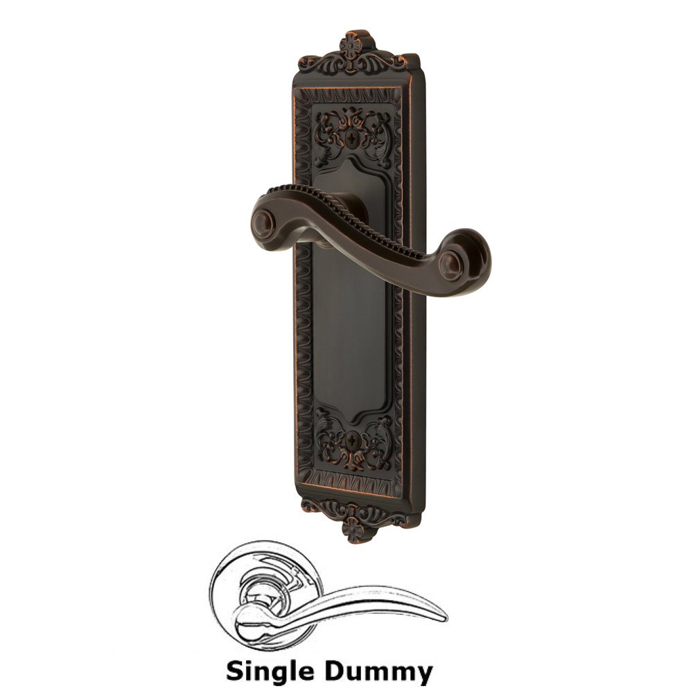 Grandeur Single Dummy Windsor Plate with Left Handed Newport Lever in Timeless Bronze