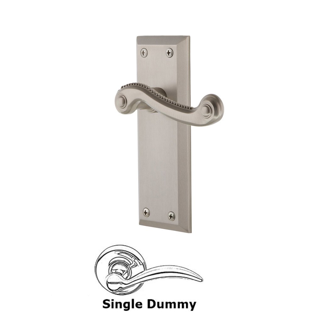 Grandeur Single Dummy Fifth Avenue Plate with Newport Right Handed Lever in Satin Nickel