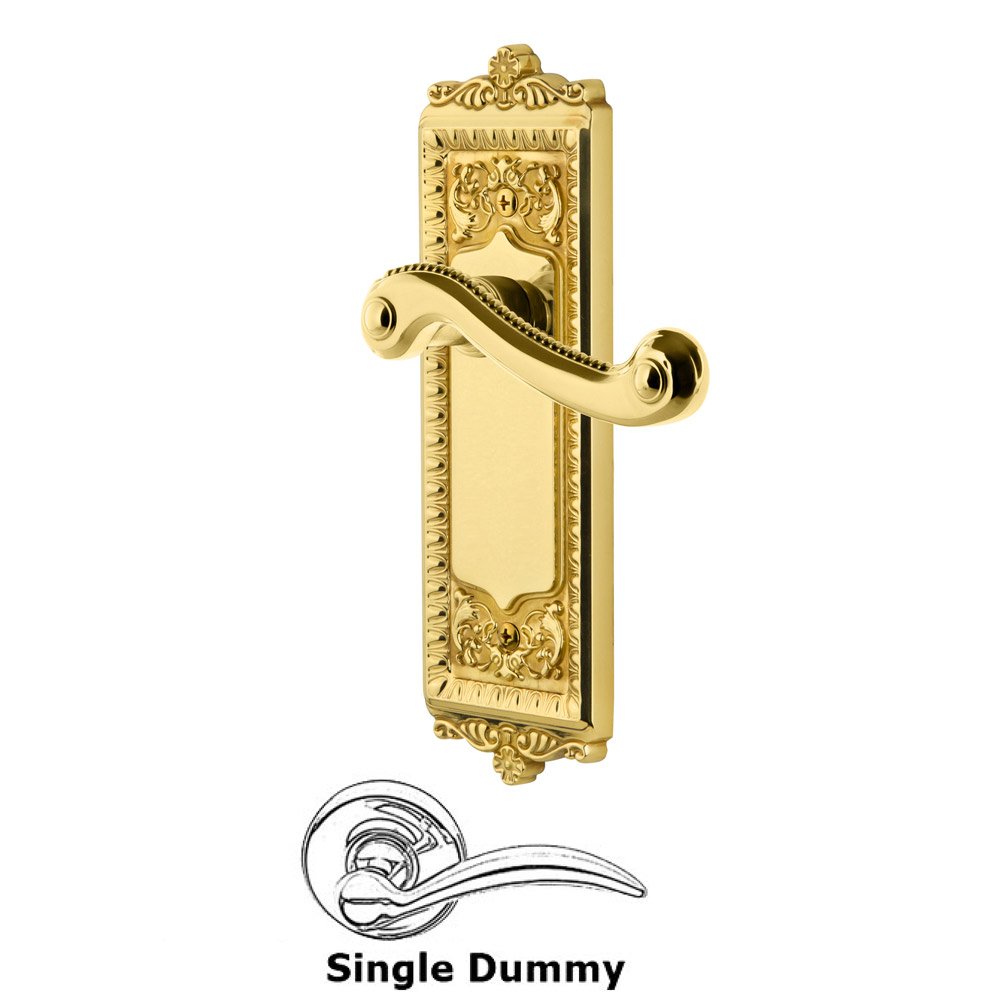 Grandeur Single Dummy Windsor Plate with Right Handed Newport Lever in Polished Brass