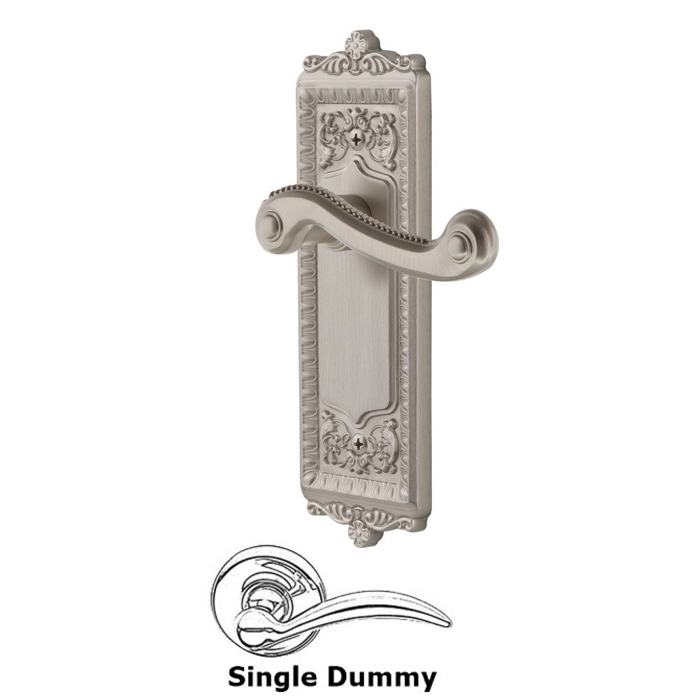 Grandeur Single Dummy Windsor Plate with Right Handed Newport Lever in Satin Nickel