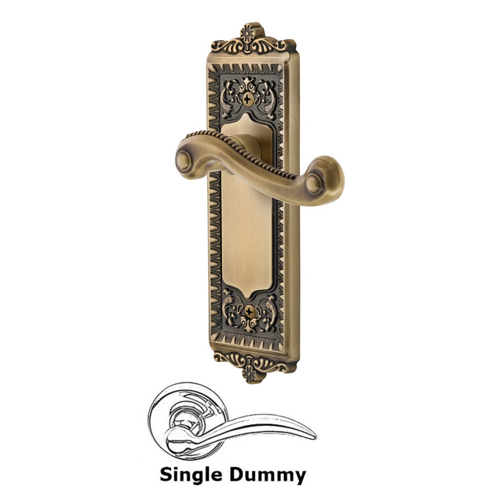 Grandeur Single Dummy Windsor Plate with Right Handed Newport Lever in Vintage Brass