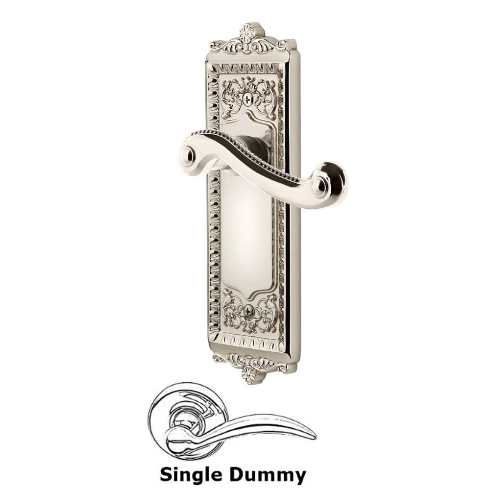 Grandeur Single Dummy Windsor Plate with Right Handed Newport Lever in Polished Nickel