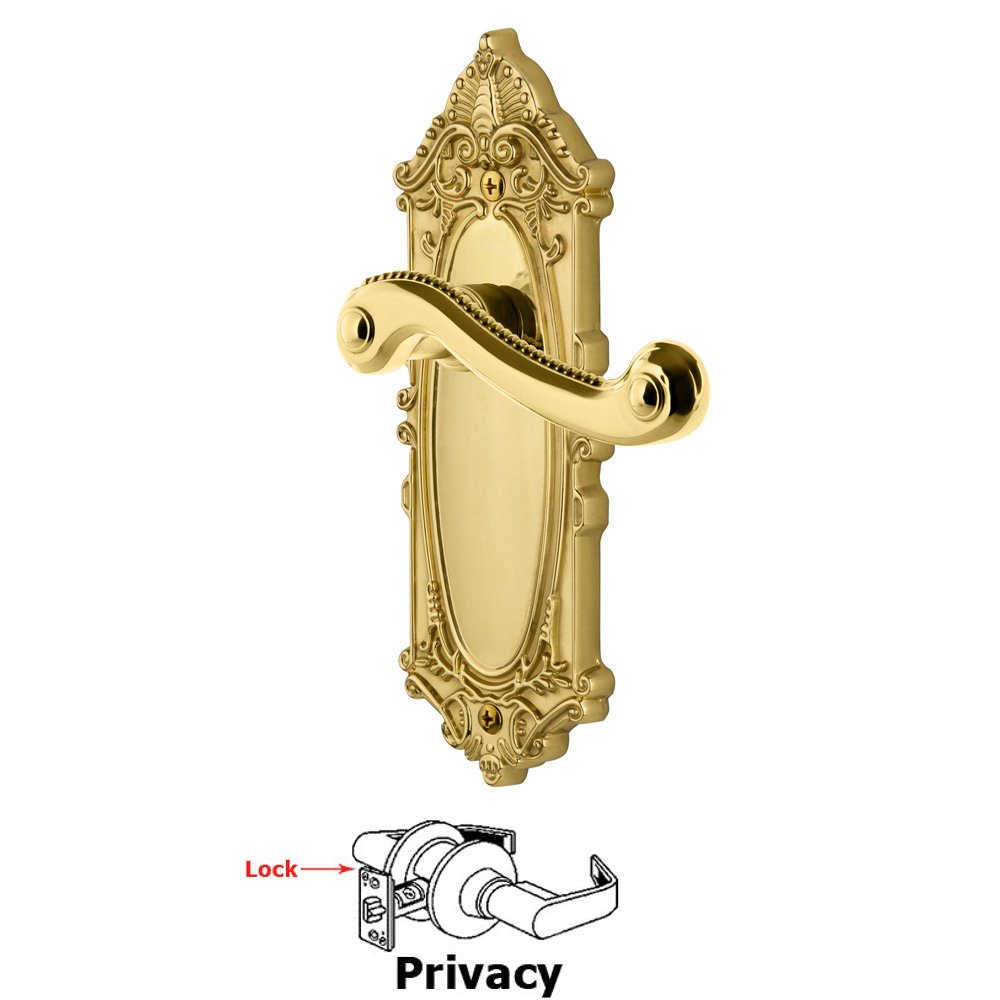Grandeur Grandeur Grande Victorian Plate Privacy with Newport Lever in Polished Brass