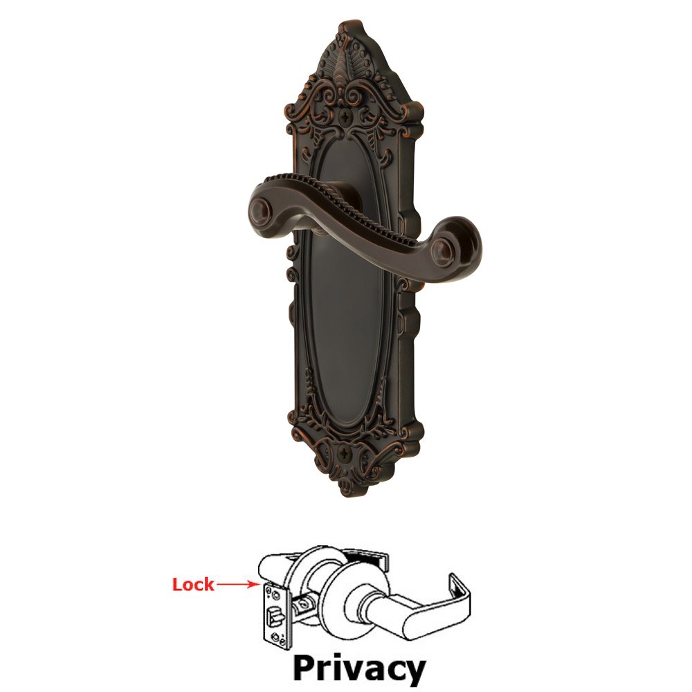 Grandeur Grandeur Grande Victorian Plate Privacy with Newport Lever in Timeless Bronze