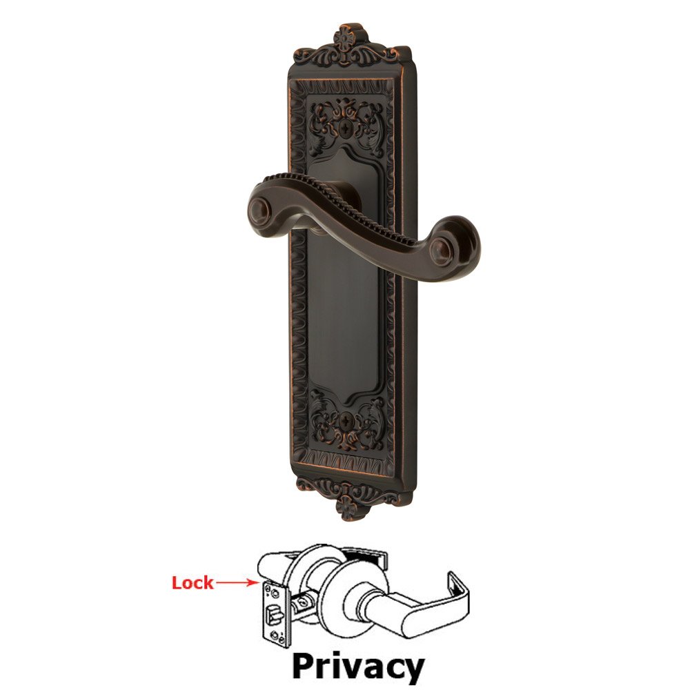 Grandeur Privacy Windsor Plate with Right Handed Newport Lever in Timeless Bronze