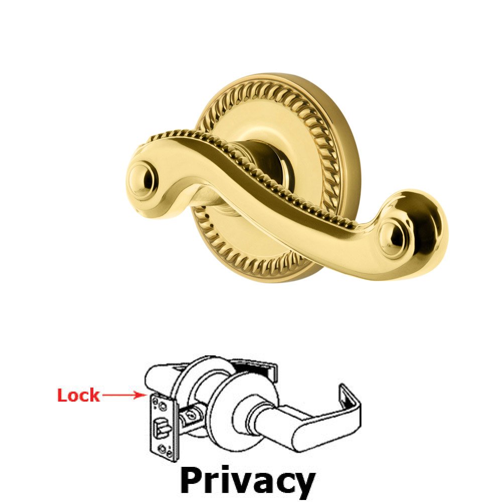 Grandeur Grandeur Newport Plate Privacy with Newport Lever in Polished Brass