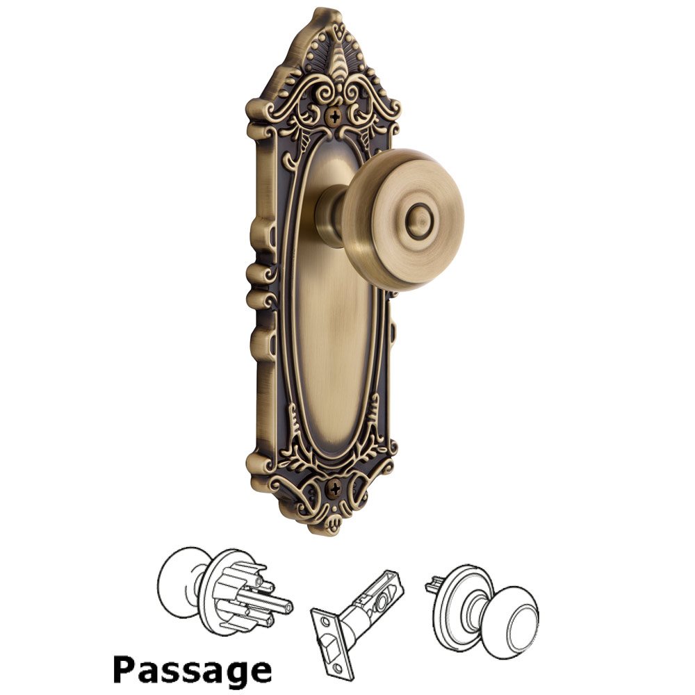 Grandeur Grandeur Grande Victorian Plate Passage with Bouton Knob in Vintage Brass