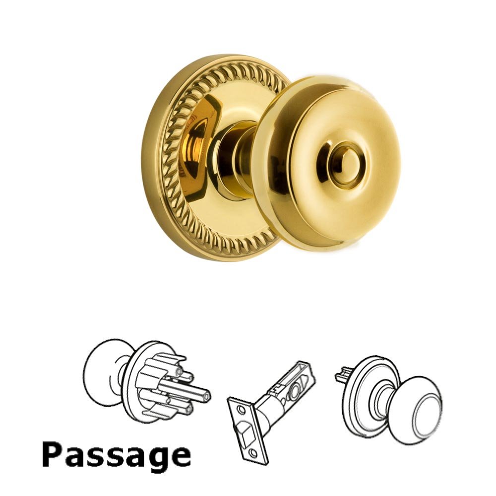 Grandeur Grandeur Newport Plate Passage with Bouton Knob in Polished Brass