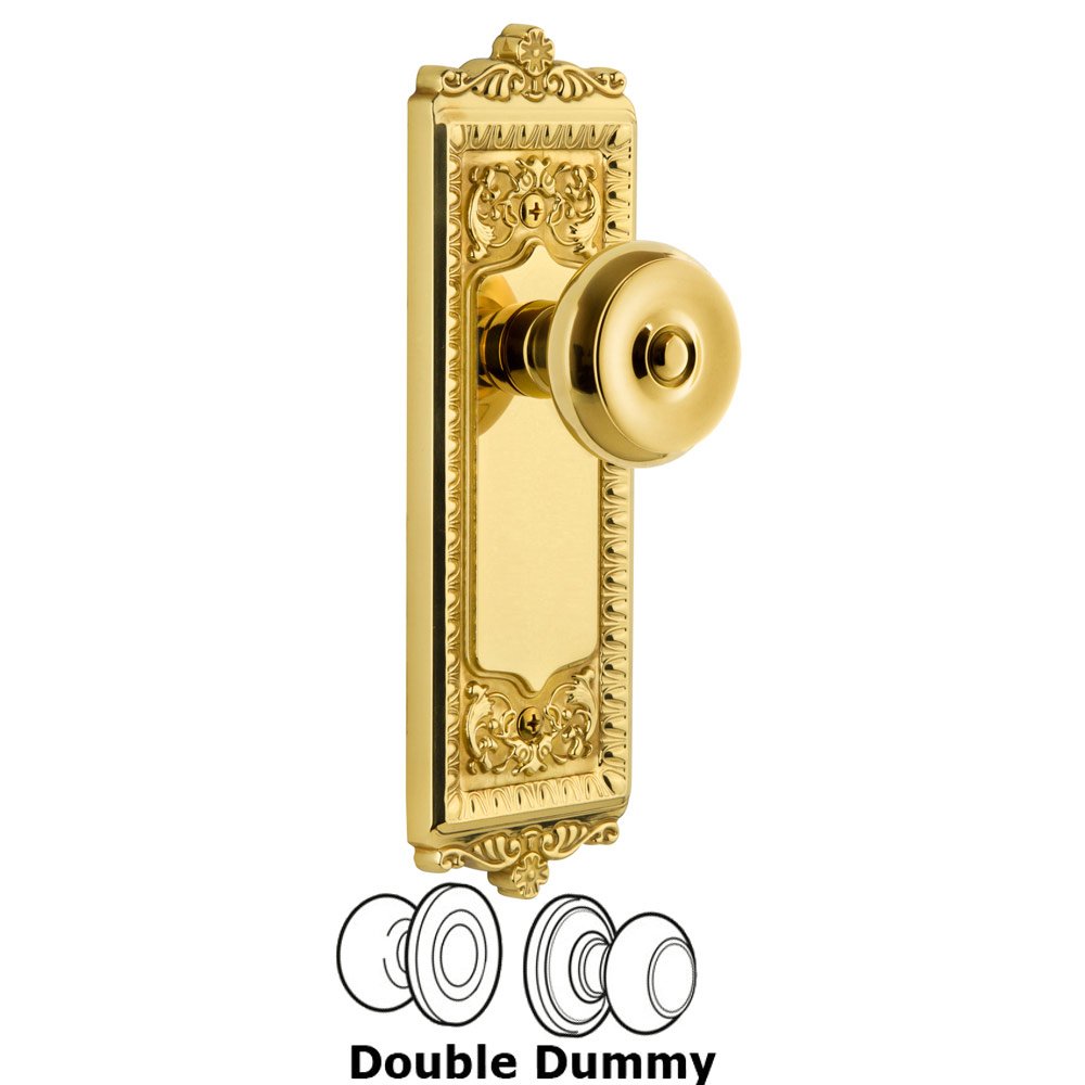 Grandeur Windsor Plate Double Dummy with Bouton Knob in Polished Brass