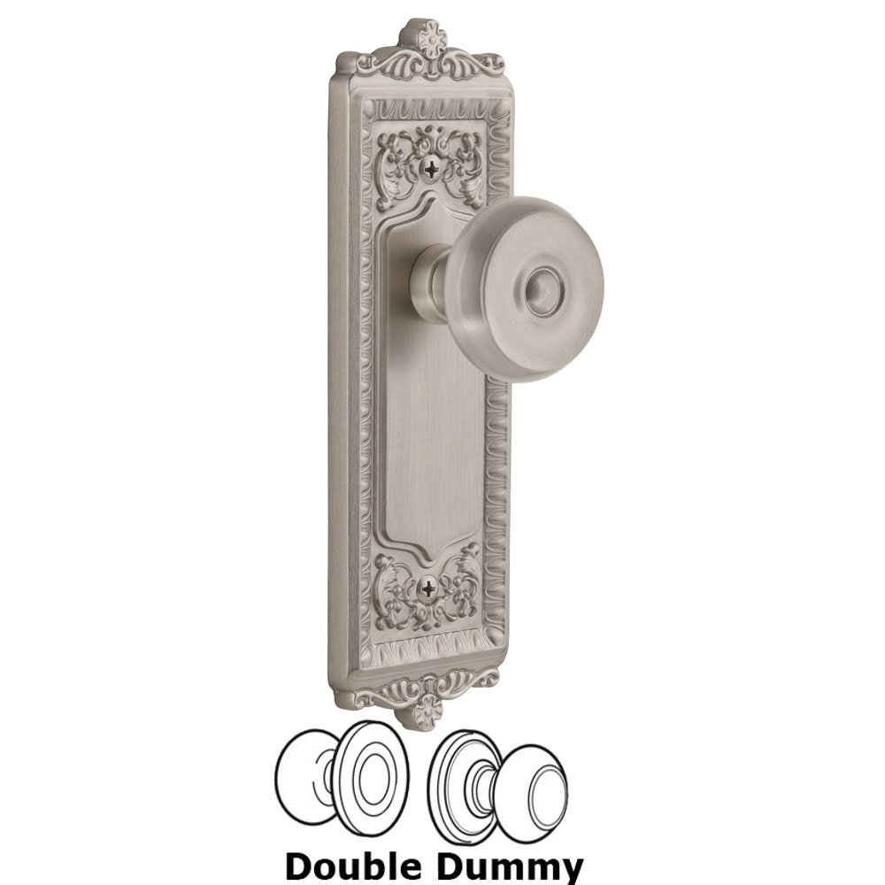 Grandeur Windsor Plate Double Dummy with Bouton Knob in Satin Nickel