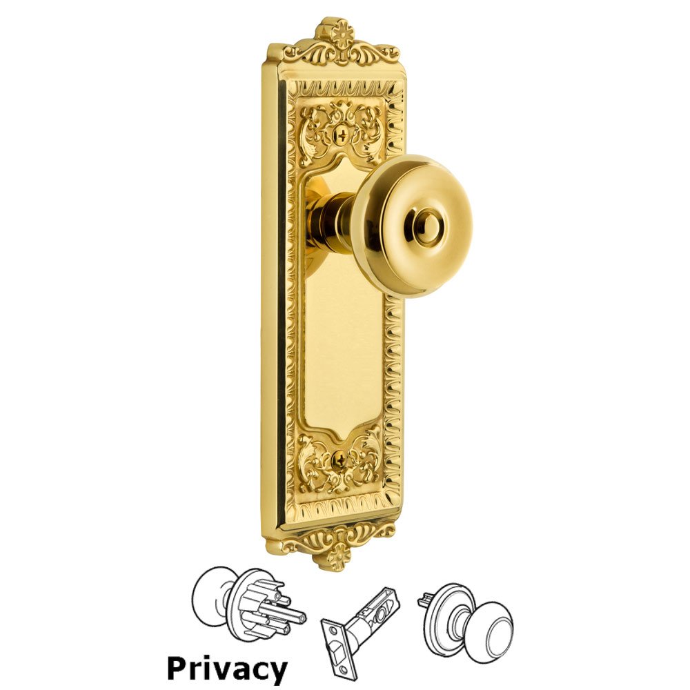 Grandeur Windsor Plate Privacy with Bouton Knob in Polished Brass