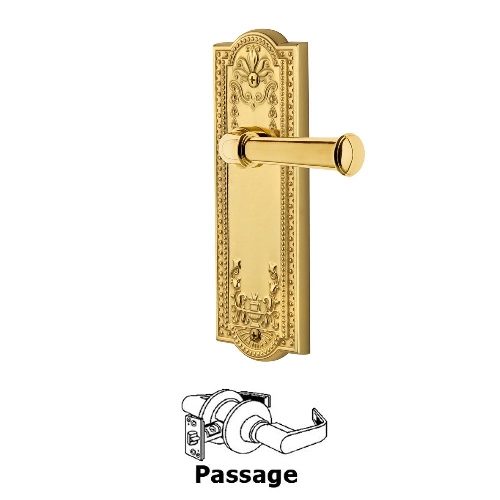 Grandeur Passage Parthenon Plate with Georgetown Right Handed Lever in Polished Brass