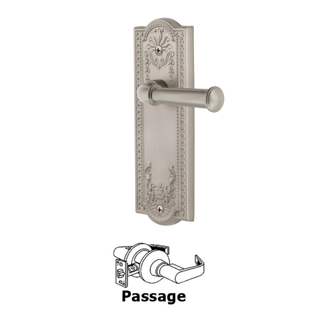 Grandeur Passage Parthenon Plate with Georgetown Right Handed Lever in Satin Nickel