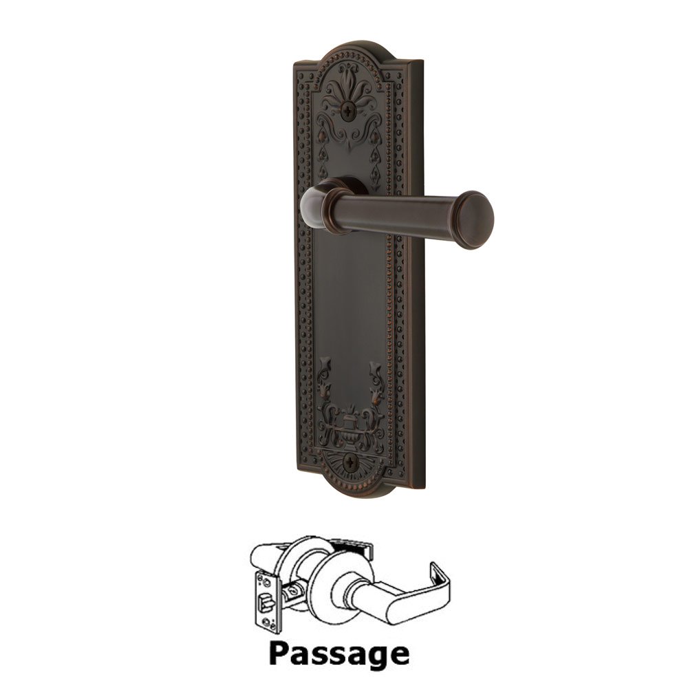 Grandeur Passage Parthenon Plate with Georgetown Right Handed Lever in Timeless Bronze