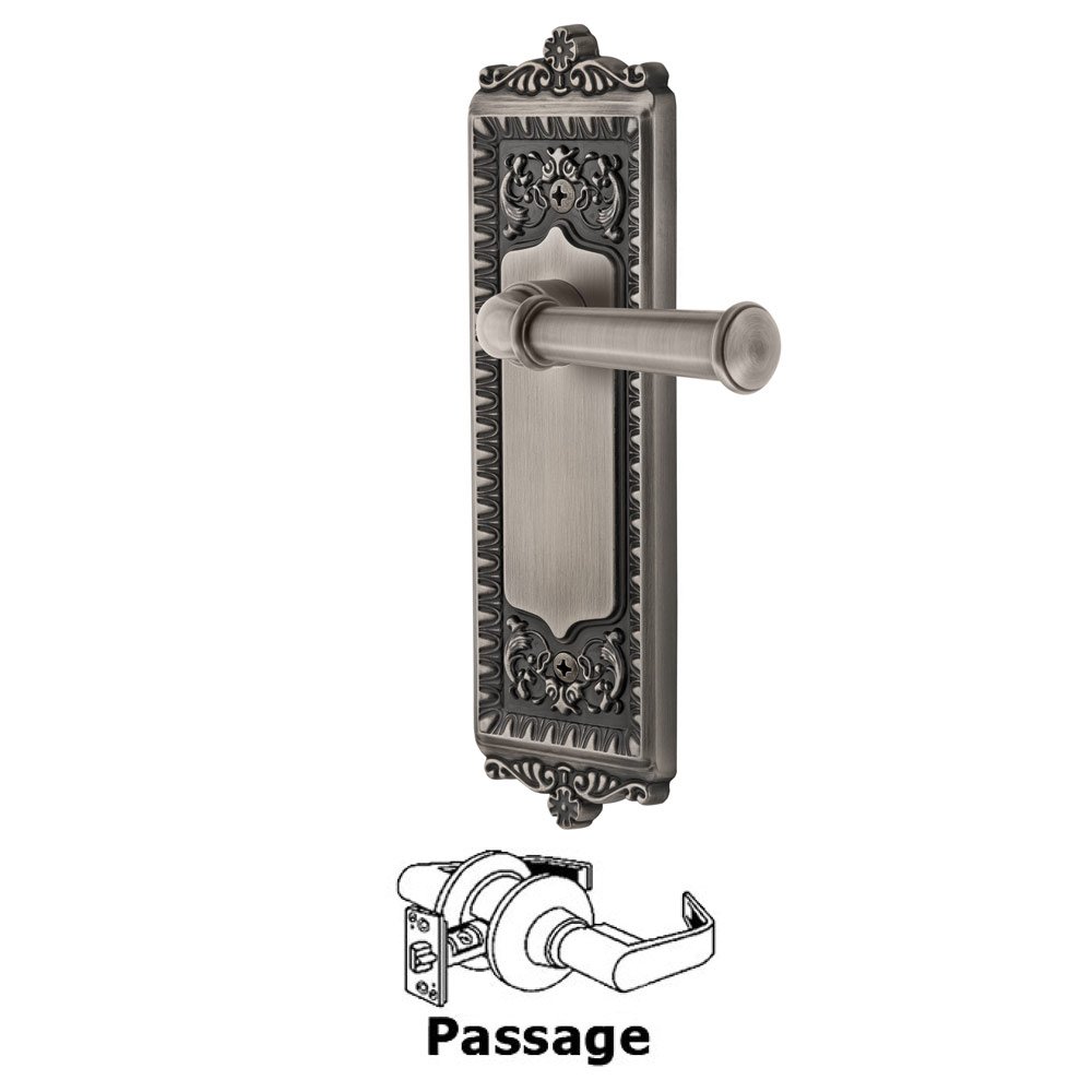 Grandeur Passage Windsor Plate with Left Handed Georgetown Lever in Antique Pewter