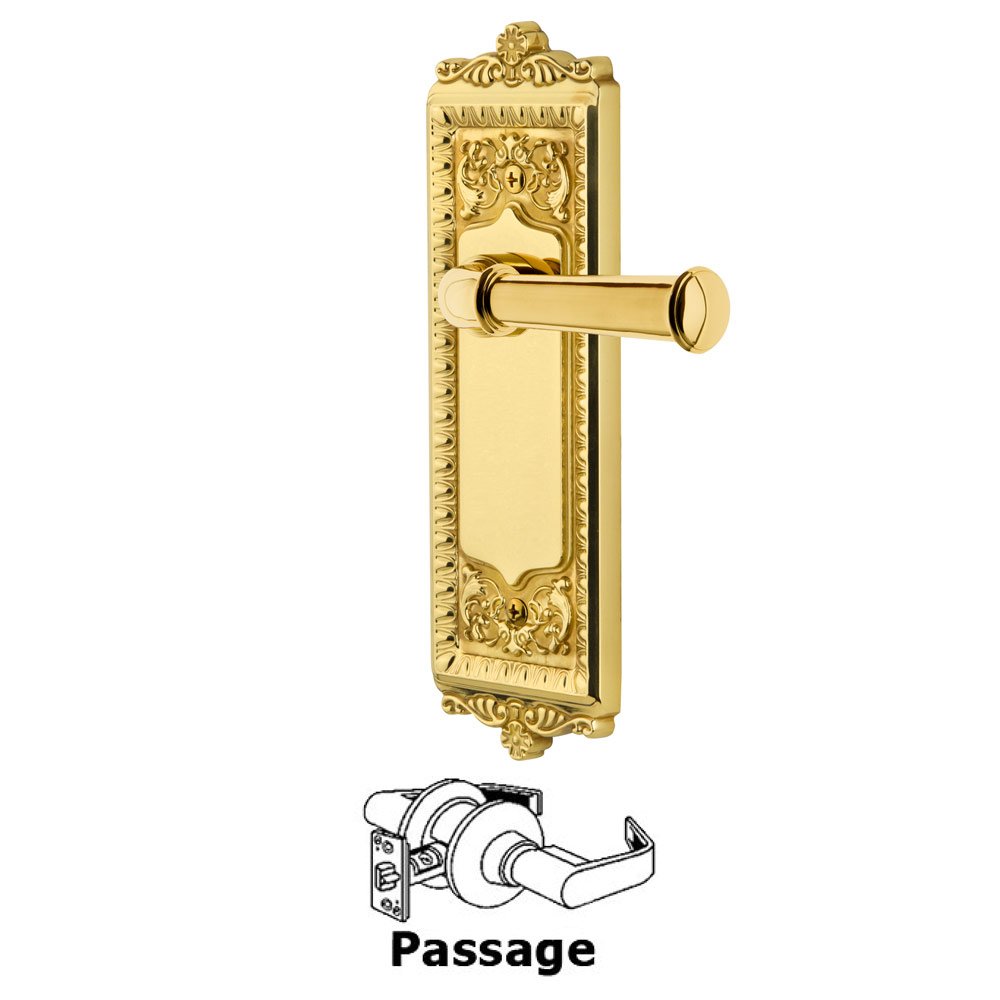 Grandeur Passage Windsor Plate with Right Handed Georgetown Lever in Lifetime Brass