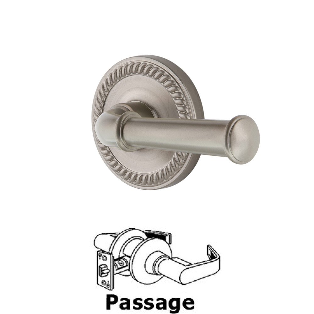 Grandeur Newport Plate Passage with Georgetown Right Handed Lever in Satin Nickel
