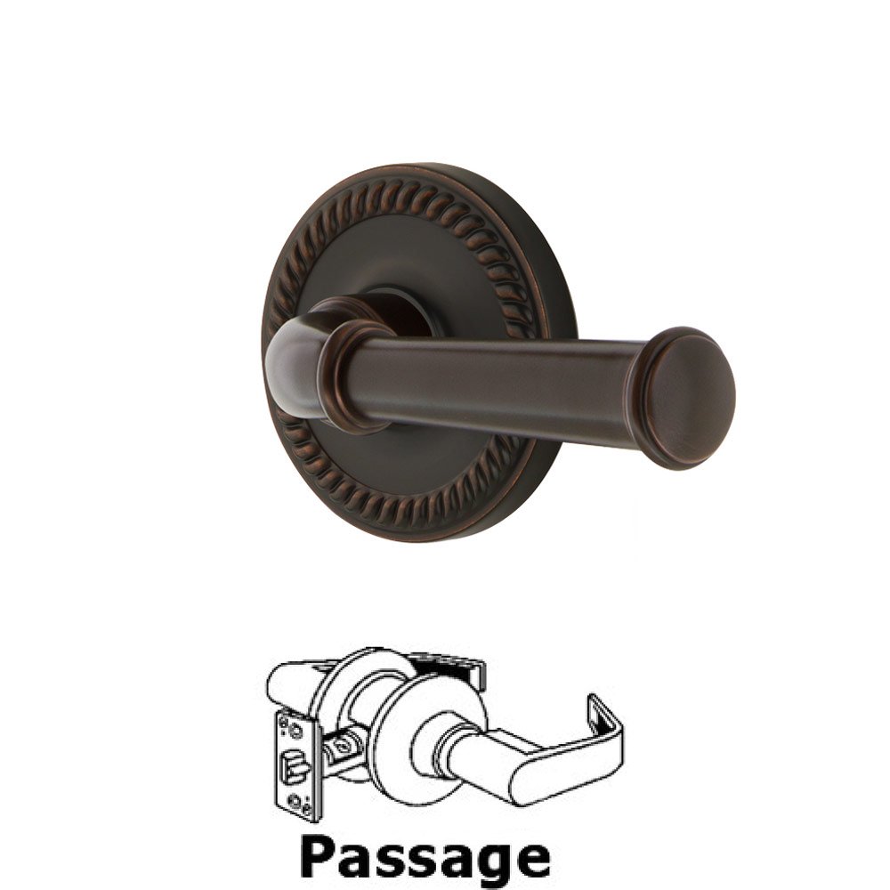 Grandeur Newport Plate Passage with Georgetown Right Handed Lever in Timeless Bronze