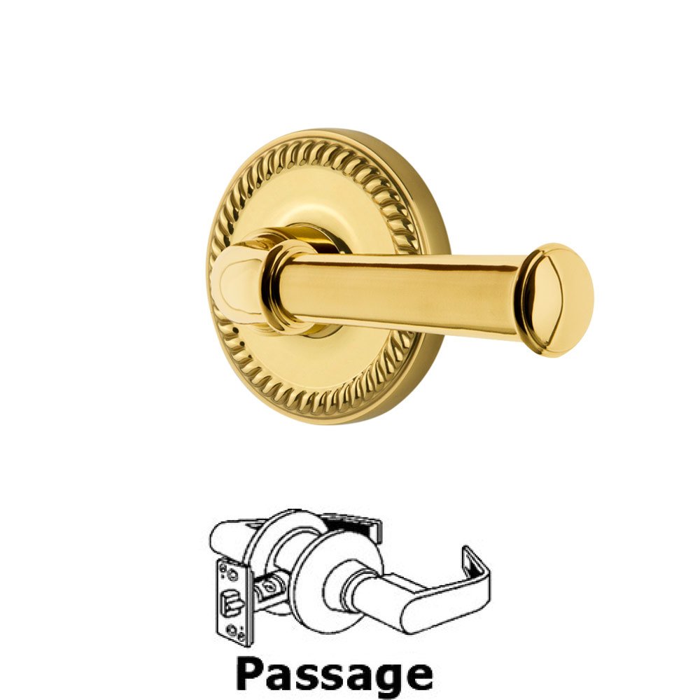 Grandeur Newport Plate Passage with Georgetown Right Handed Lever in Lifetime Brass