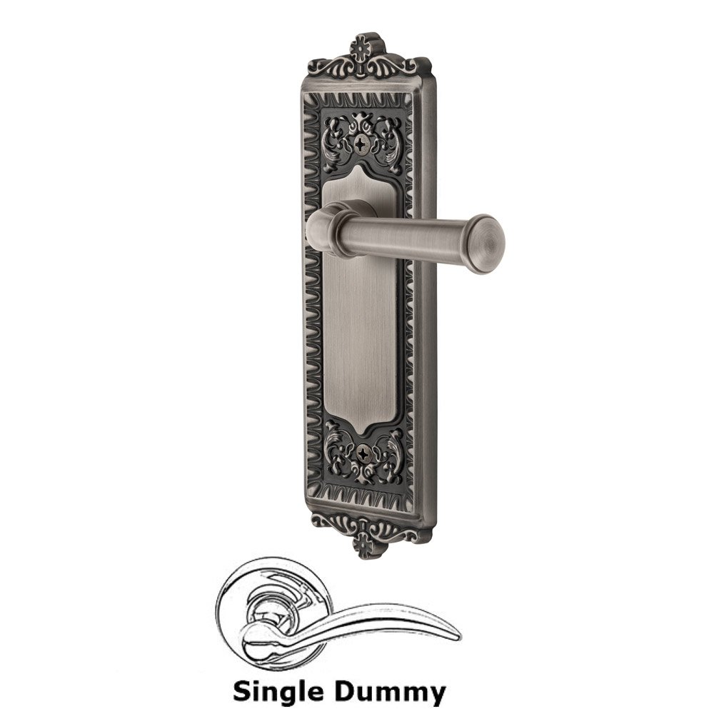 Grandeur Single Dummy Windsor Plate with Right Handed Georgetown Lever in Antique Pewter