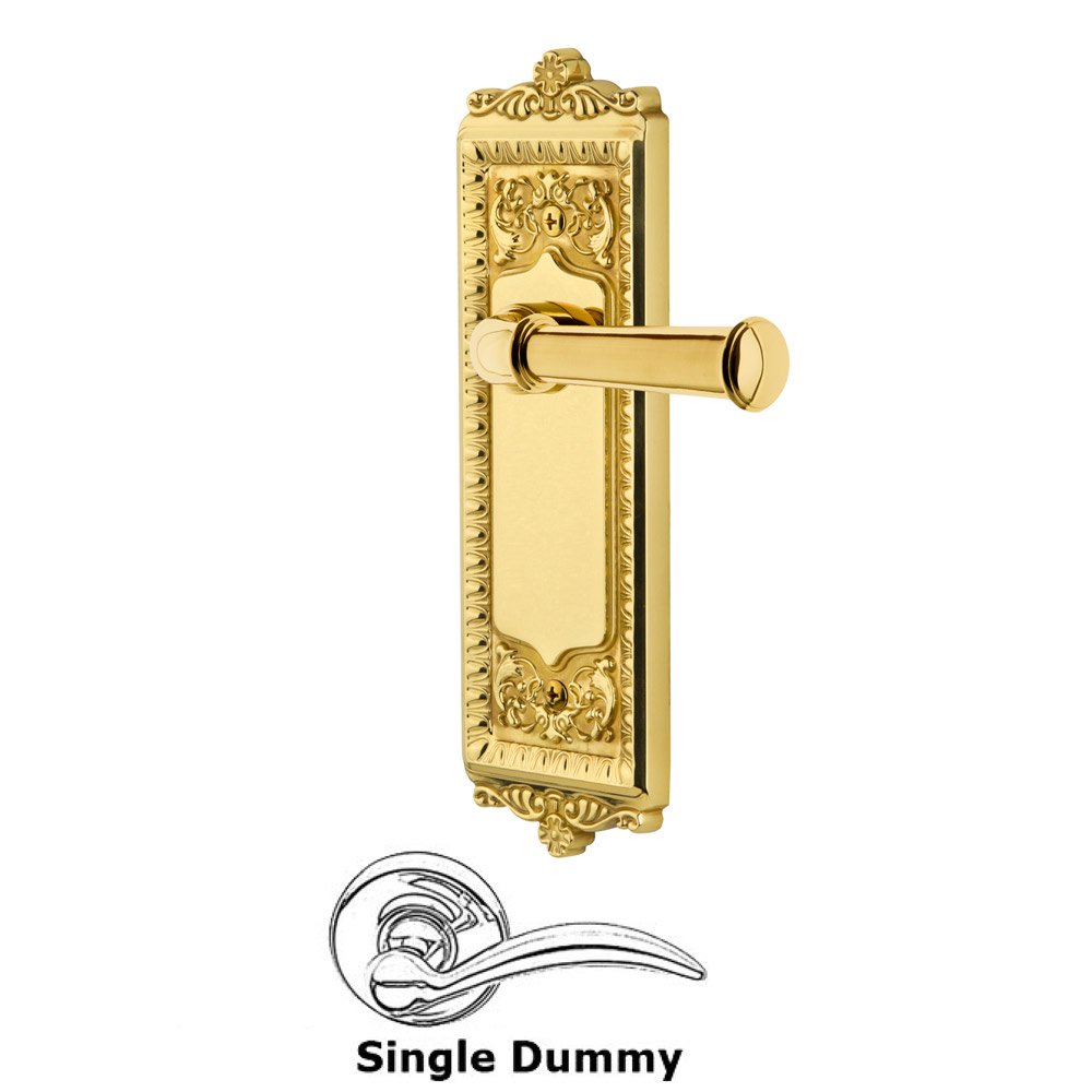 Grandeur Single Dummy Windsor Plate with Right Handed Georgetown Lever in Polished Brass