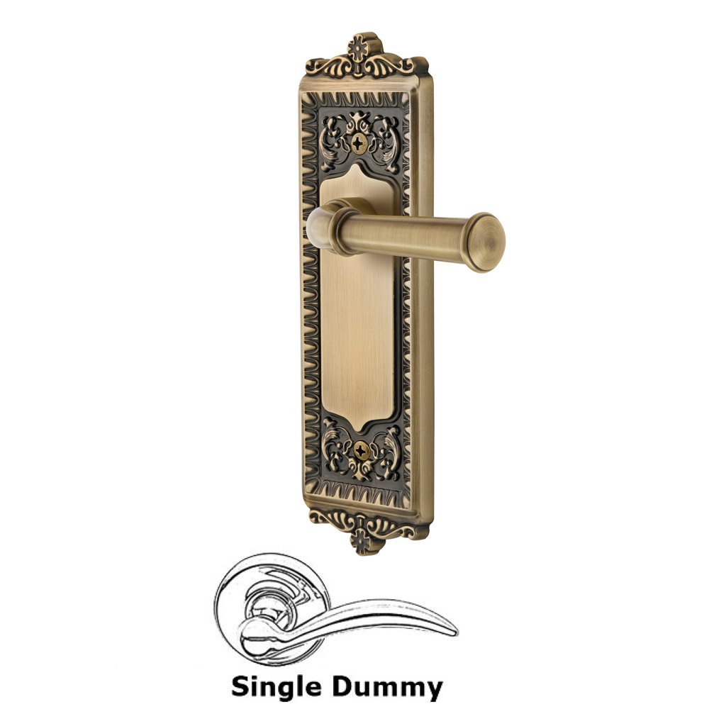 Grandeur Single Dummy Windsor Plate with Right Handed Georgetown Lever in Vintage Brass