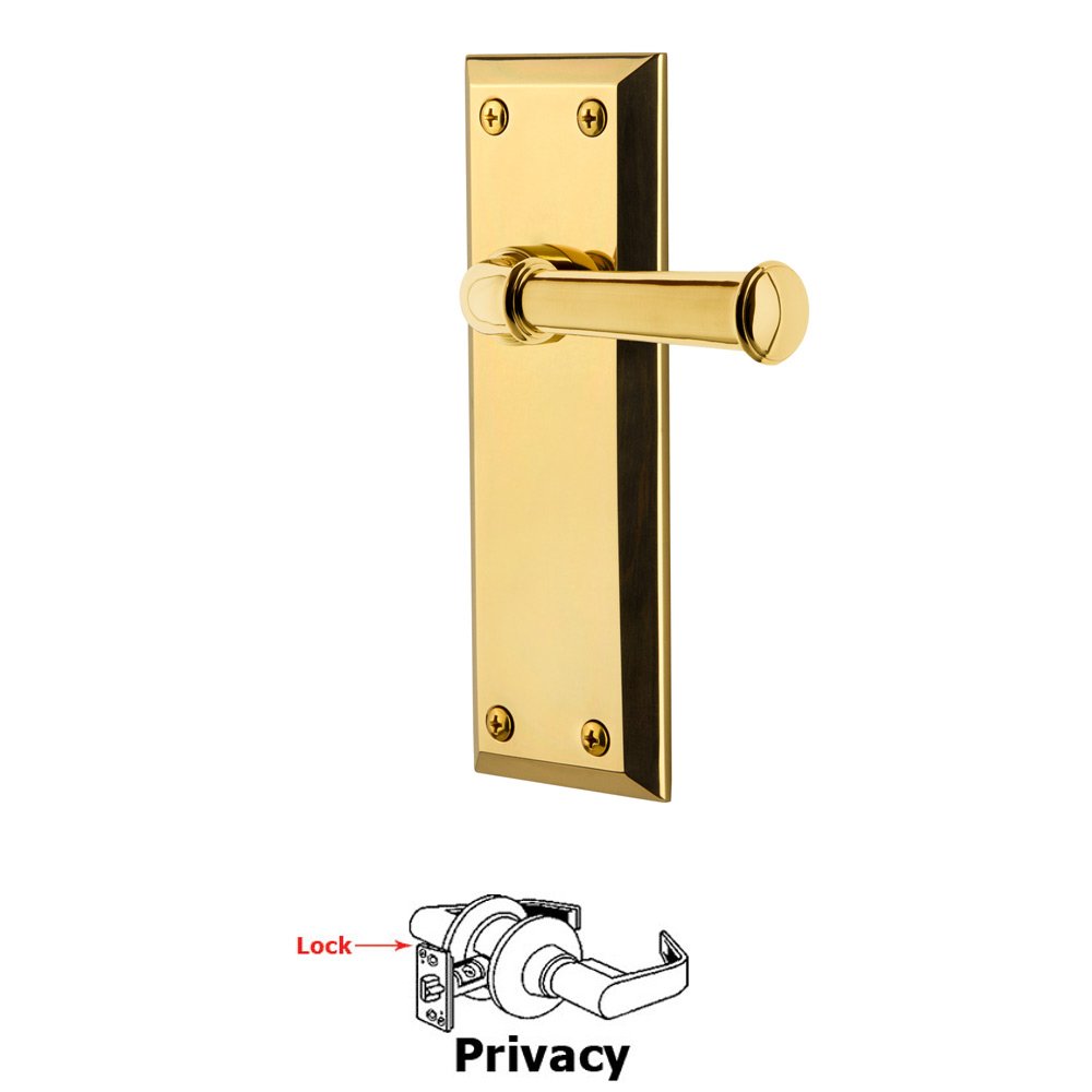 Grandeur Privacy Fifth Avenue Plate with Georgetown Left Handed Lever in Polished Brass