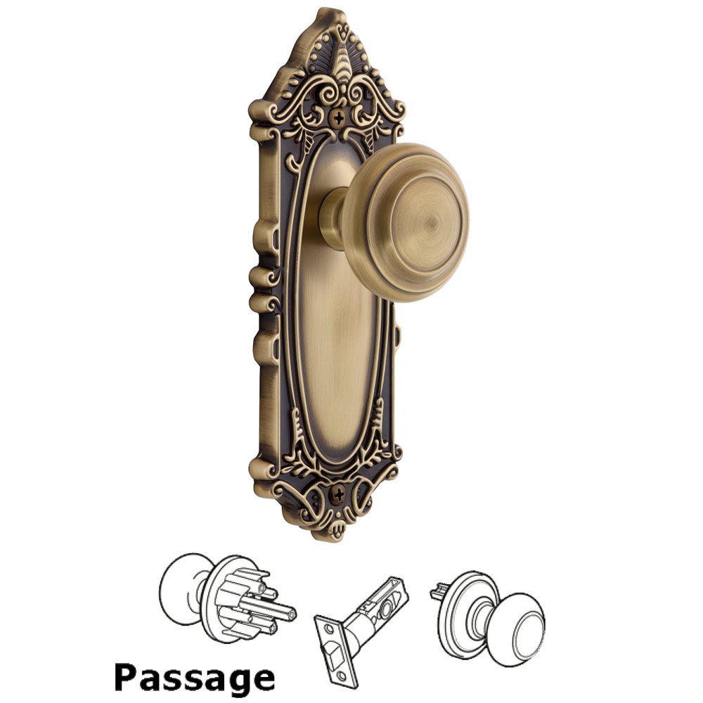 Grandeur Grandeur Grande Victorian Plate Passage with Circulaire Knob in Vintage Brass