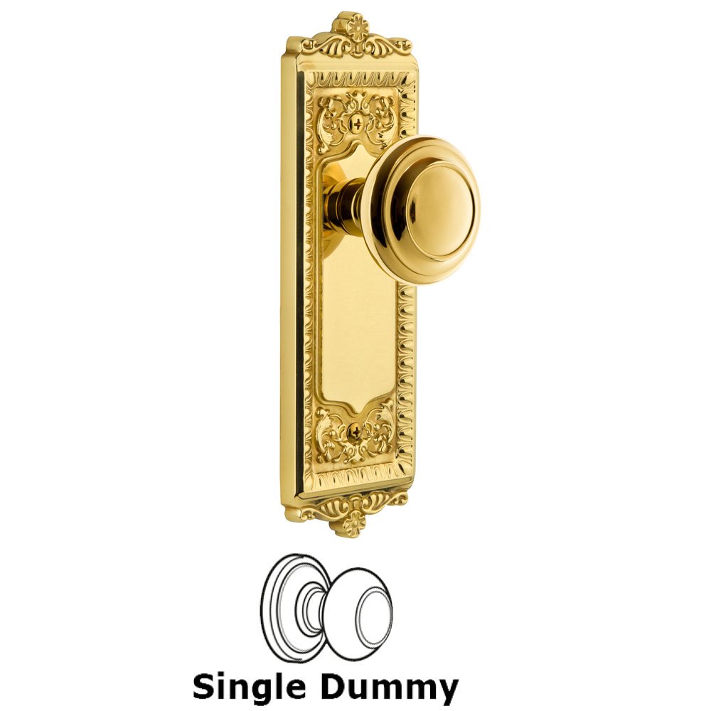 Grandeur Windsor Plate Dummy with Circulaire Knob in Polished Brass