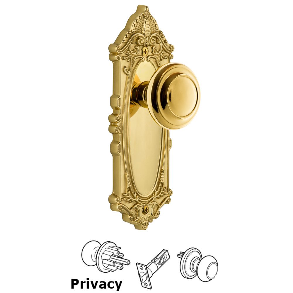 Grandeur Grandeur Grande Victorian Plate Privacy with Circulaire Knob in Polished Brass